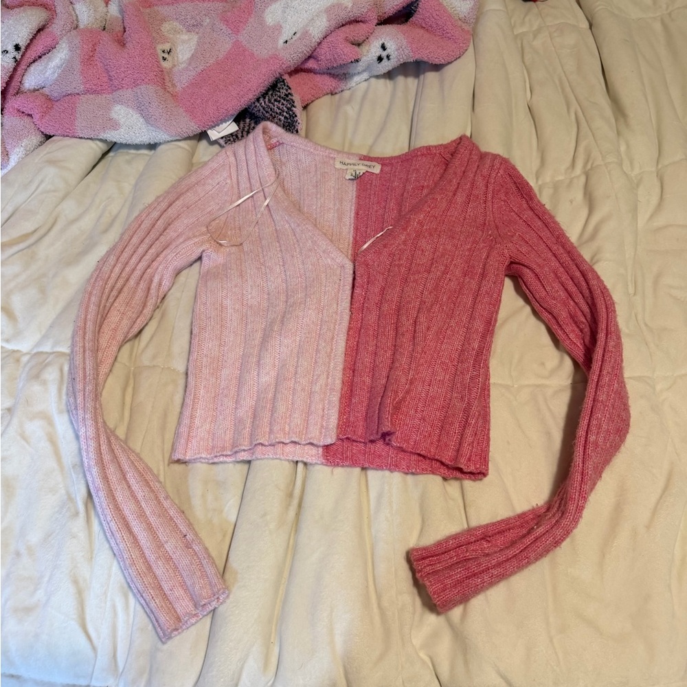 Happily Grey Two-Tone Knit Cardigan